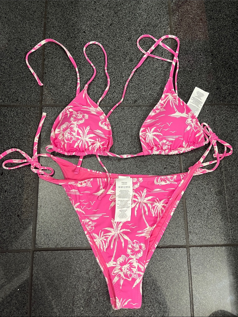 Roxy Hot Pink Tropical Print String Bikini